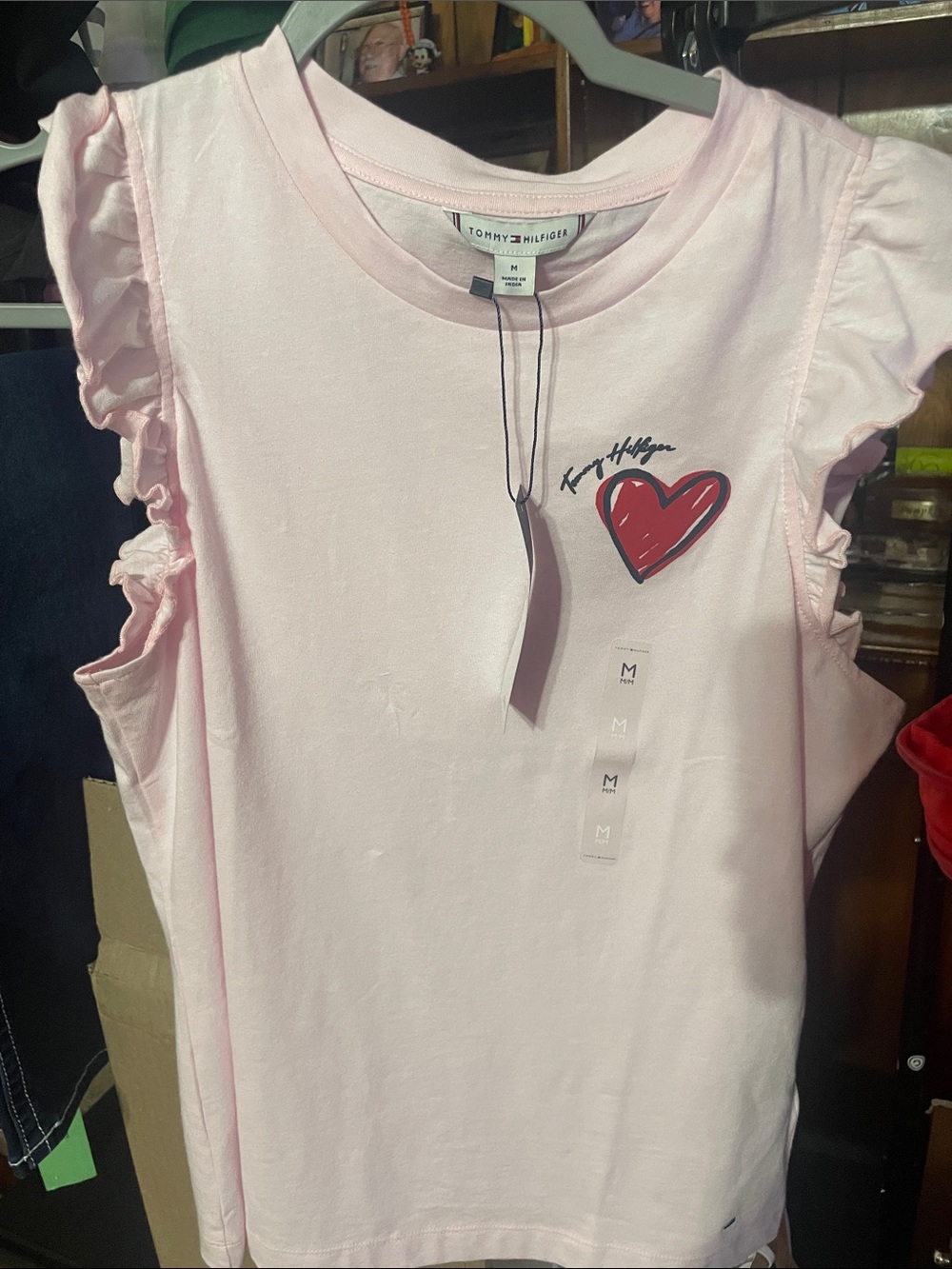 Tommy Hilfiger Light Pink Tee with Red Heart Graphic